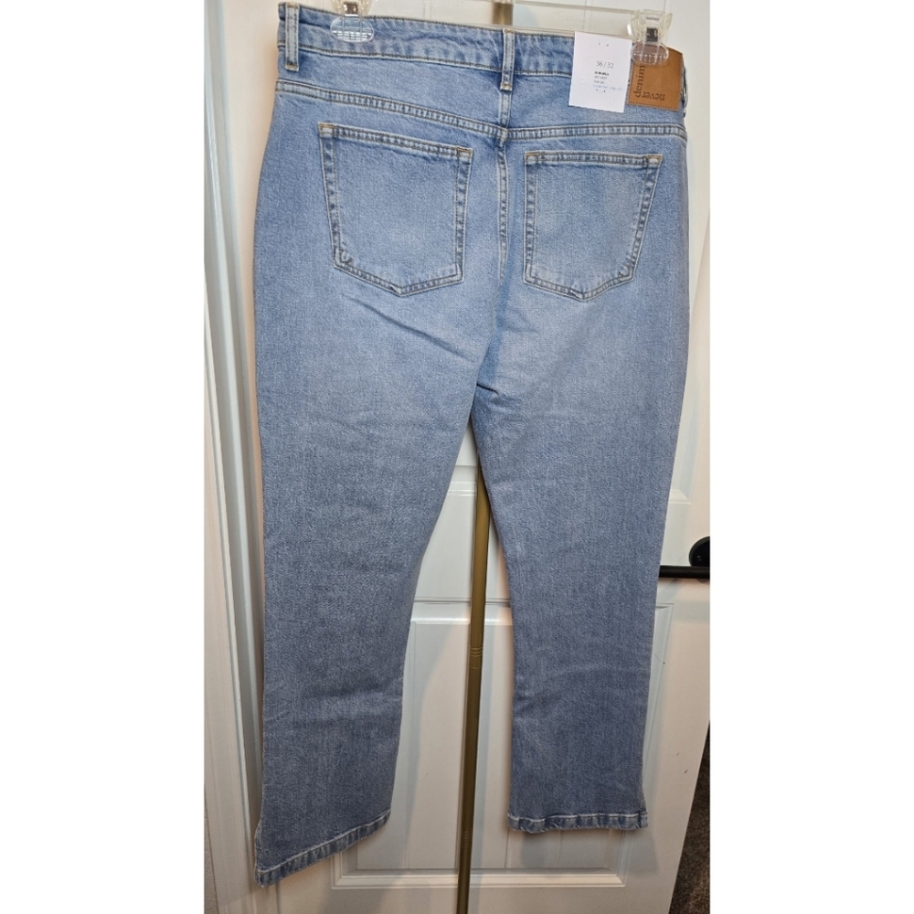 Never Denim Slim Split Jeans Womens Mid Rise Stretxh 36 32 New With Tags